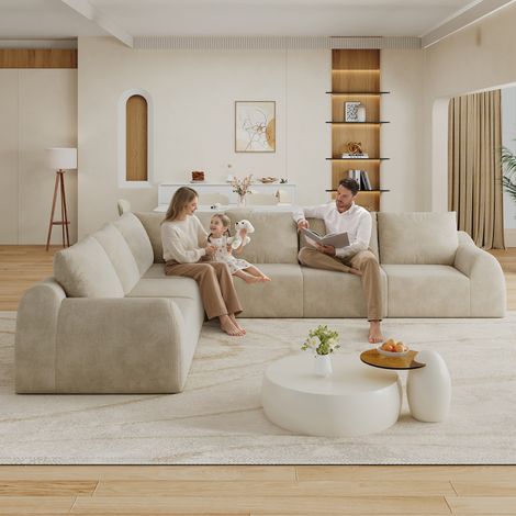334cm Schwamm Kompressions sofas,Boneless Sofa,L-förmiger,Kompressions sofas for Wohnzimmer, Schlafzimmer, Wohnung, Keine Montage erforderlich,KHAKI (1/5)