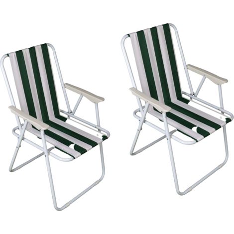 2 Pack of Folding Camping / Picnic Chair in Green and White Garden Patio (1/5)
