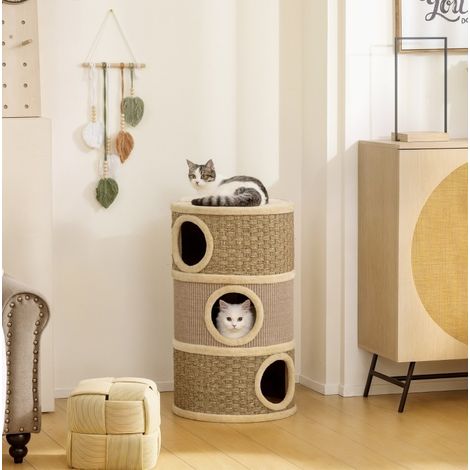 Tiragraffi a torre 3 livelli con cuccia 45x79 cm OKMYHOME (1/4)