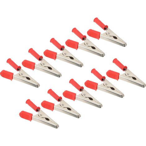 10 Krokodilklemmen J.60047, 20 mm Öffnung, Messing, für elektrische Batterietests, rot (1/5)