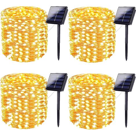 4pcs 30m 300 LED solaire string Light, super lumineux solaire Halloween lumière extérieure, Jardin Terrasse Noël 8 modes d'éclairage (blanc chaud) (1/5)