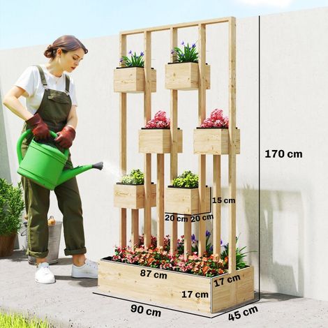 Jardinière surélevée avec paniers en treillis, bac à fleurs en bois, pot de fleurs, 90 x 45 x 170 cm (1/5)