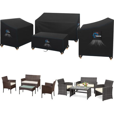 Housse De Meubles De Patio 4 Pièces Véranda Extérieure Ensemble De Housses De Meubles De Jardin De Patio Étanche Meubles Housse, Meubles Bâche Salon de Jardin Imperméable Anti-UV, Noir (1/5)