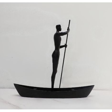 Sculpture Décorative en Alliage Moderne Minimaliste, Statue de Homme sur Bateau, 40x38x15cm (1/2)
