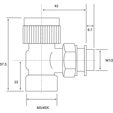 Corps thermostatique équerre mâle 3/4 EK - mâle 1/2" (15/21) - (1/2)