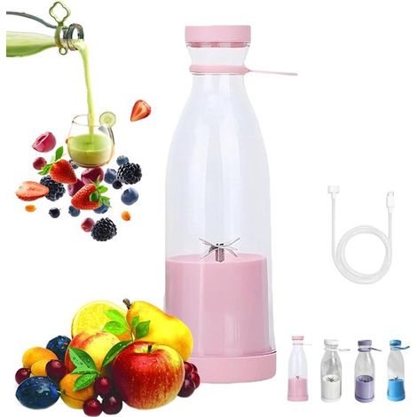 Mini frullatore portatile - Spremiagrumi - 420 ml - Frullatore senza fili - Ricaricabile tramite USB - Senza BPA - Include tazza da viaggio con coperchio - Compatto e leggero
