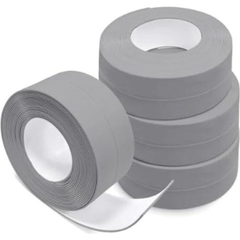 4 Rouleaux (Gris)Joint Salle de Bain,Bande d'étanchéité Autocollante,Ruban Etancheite Adhesif,Bande de Calfeutrage Imperméable pour Cuisine Baignoire Douche (1/5)