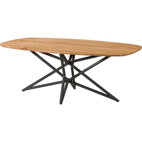 Esstisch Akazie 240x100x76 natur lackiert / Sterngestell schwarz