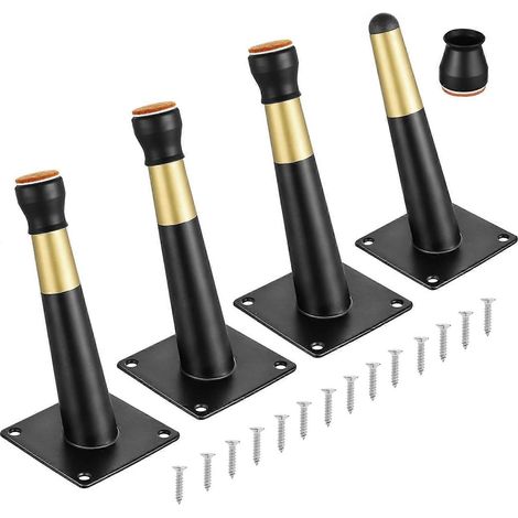 Ensemble de 4 pieds de meubles inclinés, pieds de meuble en métal de 15 cm, pieds de table fuselés, pieds en métal plaqué or, adaptés aux tables, canapés, armoires, etc. Noir et or. (1/5)