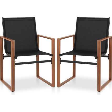 Set 2 sedie pranzo esterno telaio metallo Sedia patio seduta schienale traspiranti Nero