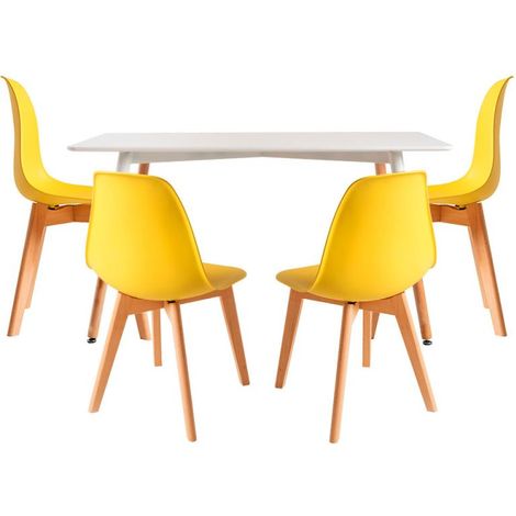 Conjuntos de mesa y sillas - Conjunto Mesa Tower Rectangular 120 x 80 cm Blanca y Pack 4 Sillas Kelen - Amarillo (1/5)