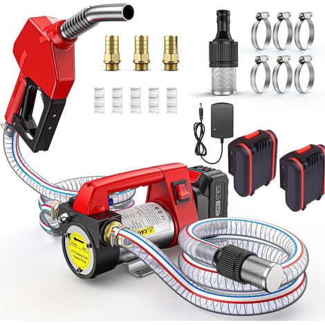 Électrique Pompe à Diesel, Pompe à Huile Diesel avec 2X 1500mAH Lithium Battery, Pompe de Transfert Pompe Extracteur avec Pistolet à Carburant, Tuyau, pour Diesel, Kérosène (1/5)