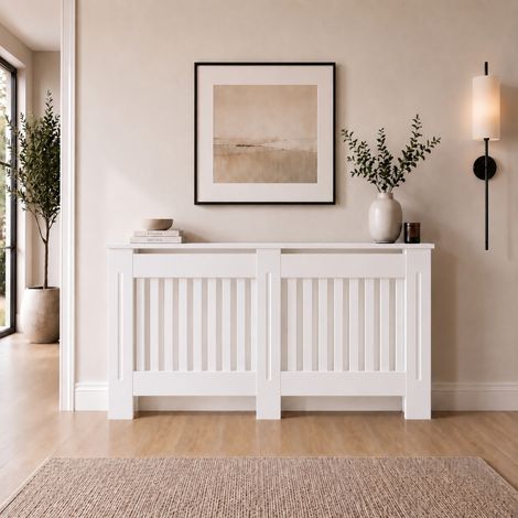 Radiator Cover Cabinet Vertical Style Large White MDF Easy Installation Modern (1/5)