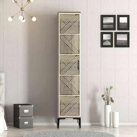 Dmora - Armario multiusos 1 puerta Dnuytinc, Muebles multifuncionales, Zapatero, Armario para zapatos, 48x40h201 cm, Nogal y Blanco (1/5)