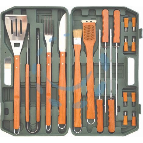 ATTREZZI ACCIAIO INOX PER BARBECUE IN SET 18 PEZZI