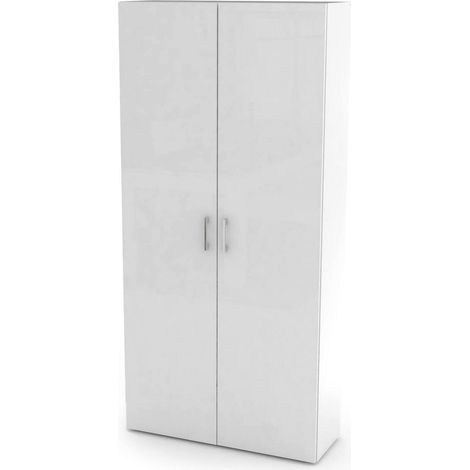 Dmora Zapatero moderno, Made in Italy, con 2 puertas y estantes internos, Zapatero de entrada, Armario multiusos, 91x33h190 cm, color blanco brillante, con embalaje reforzado
