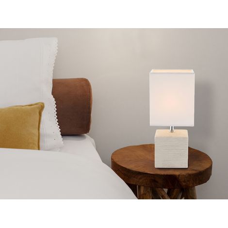 LED Tischleuchte eckig Weiß mit Keramikfuß und Stoffschirm, Höhe 29cm (1/4)