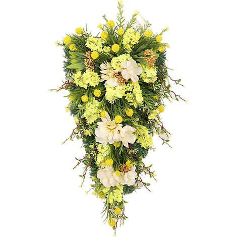 Künstlicher Frühlings- und Sommer-Tropfen-Girlanden-Hänge-Kranz aus künstlichen Blumen, gelb, für Haustür, Veranda, Wand oder Fenster (1/3)
