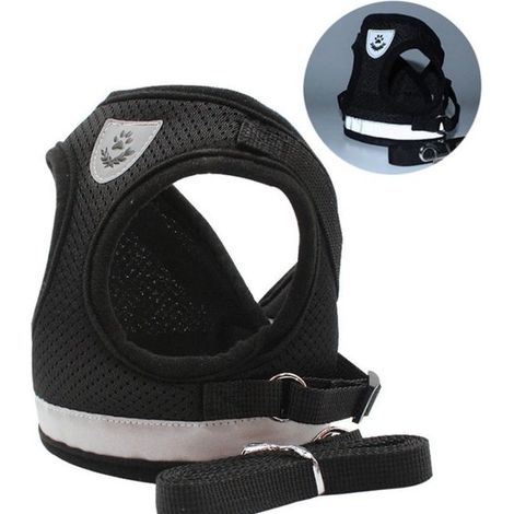 Harnais réglable pour chat avec laisse 1,5 m - Harnais réfléchissant - Facile à enfiler - Laisse incluse - Noir - Promenade et sécurité du chat (1/3)