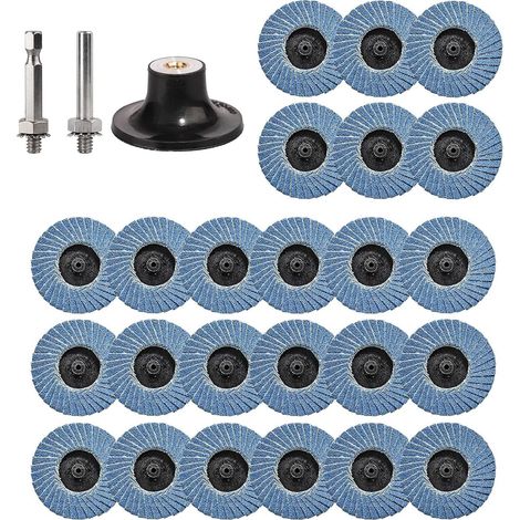 Lot de 27 disques à lamelles de 50 mm - Grain 40/60/80/120 - Disque à ébarber en corindon de zirconium pour métal, bois, acier, disques à changement rapide avec support de disque et barre ronde (1/5)