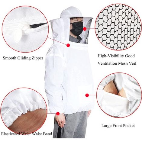 2 teiliger Imkeranzug, Imkerbekleidung, Imkerjacke mit Schleier, Kapuze und Hut, Imkerbekleidung, professionelle Schutzausrüstung für Imker, Imke (1/5)