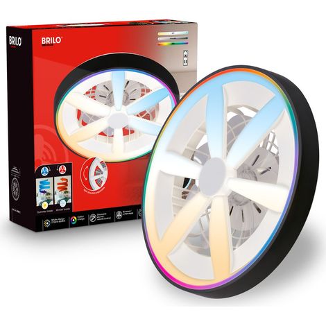 Briloner Plafonnier ventilateur télécommande Ø48cm rond 48,5W 6400lm 2700K-6500K blanc chaud à blanc lumière du jour RGBIC moteur DC noir - Plafonnier chambre couloir