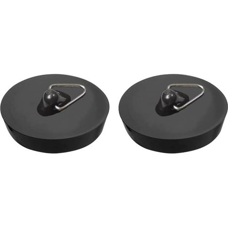 2 Pcs Bouchons D'évier en Caoutchouc, Cuisine Bouchons D'évier, Bouchon d'Évier en Caoutchouc avec Anneau de Suspension, pour Baignoire, Cuisine, Salle de Baine (Noir)