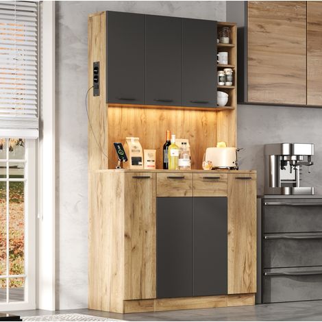 Buffet 100x40x180 cm en bois noir et naturel, avec rangement pour cuisine FloraGrace (1/5)