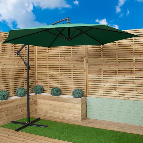 3m Hanging Banana Cantilever Garden Parasol with Cover in Green (1/5)