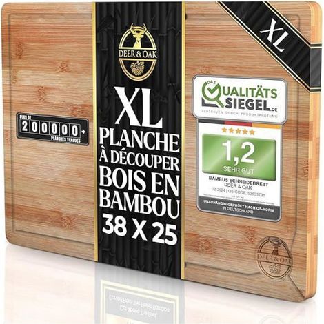 Planche a Decouper Bois Bambou 38 x 25 x 2 cm pour découper la viande ou les légumes – Planche à Découper PLANCHE A DECOUPER (1/4)