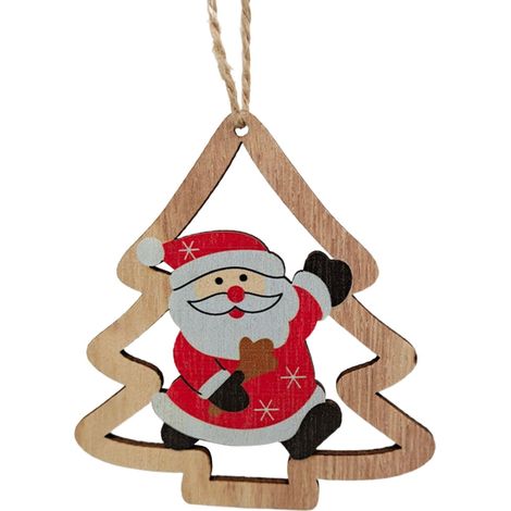 Ornement De Noel - Tranche De Bois Avec Corde - Décoration Rétro Pour Arbre De Noël - Lot De 4 (1/5)