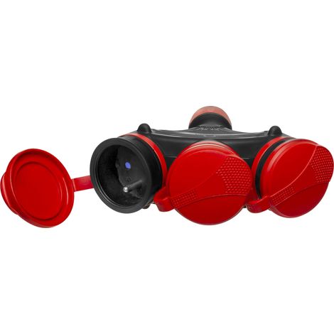 Toma de corriente triple Awtools, modelo Extreme con tapa, IP54 16A, ideal para exteriores, resistente al agua y polvo, alta durabilidad, seguridad en condiciones exigentes. (1/5)