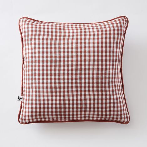 Coussin déhoussable 45 x 45 cm - Double gaze de coton tissée teinte - VICKIE - Terracotta (1/5)