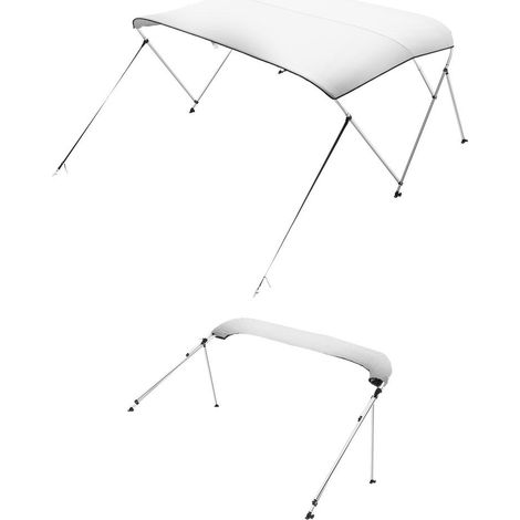 Abri Solaire et Anti UV en Bateau Bimini Taud 3 Arceaux 185-198 cm Toile Polyester 600D Pliable avec Poteaux Gris