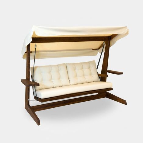 Balancelle de jardin en bois avec auvent Viva 2400 - Beige (1/5)