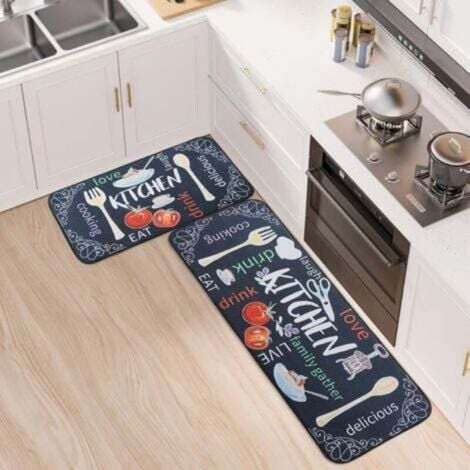 Lot de 2 tapis de cuisine (40x60+40x120 cm) tapis de cuisine absorbant l'eau et résistant à l'huile pour couloir, salle à manger, entrée et paillasson (1/4)