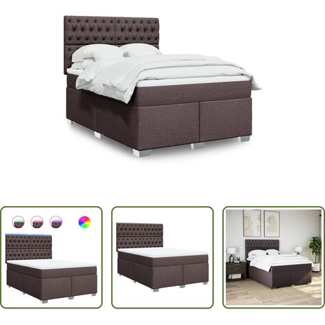 vidaXL LED-Leuchten - Boxspringbett mit Matratze Dunkelbraun 160x200 cm Stoff (1/5)