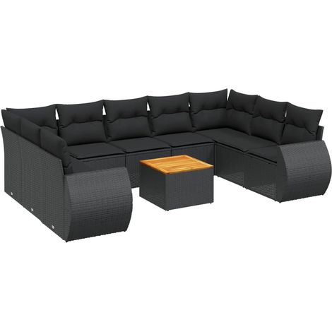 vidaXL Set Divani da Giardino 10pz con Cuscini in Polyrattan Nero (1/5)