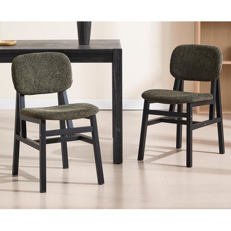Lot de 2 chaises de salle à manger en velours côtelé vert olive, sans accoudoirs, cadre en bois, style scandinave (1/5)