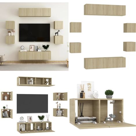 Juego de muebles de salón 8 piezas roble Sonoma - Muebles de TV - Armario estéreo