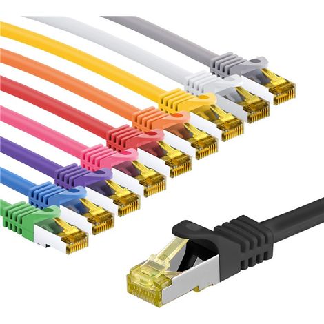 goobay RJ45 Câble Patch, CAT 6A S/FTP (PiMF), 500 MHz, avec CAT 7 Câble Brut, 5 m, Kit de 10 Couleurs - gaine de câble LSZH sans halogène, cuivre, connecteur RJ45 (CAT 6A) - 5 m (69942) (1/5)