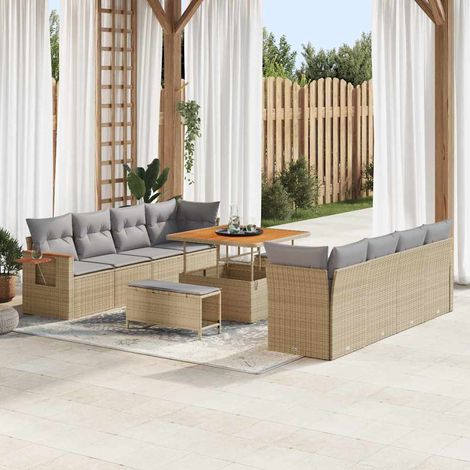 Gartensofa-set mit Kissen 11 pcs Beige und Hellgrau