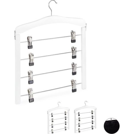 Lot de 3 cintres en bois blancs, gain de place avec clips et crochet 360° pour robes et pantalons, design compact (1/5)
