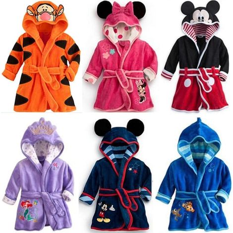 Peignoir de bain polaire à capuche Mickey Mouse pour enfant, garçon et fille, tenue de nuit animal tigre jaune, taille S, 1-2 ans, robe de chambre douce (1/5)