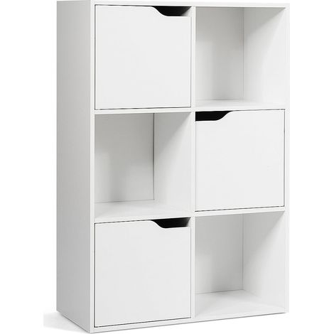 Mueble almacenaje taquilla con 6 compartimentos 3 abiertos y 3 con puerta MDF blanco 200000799