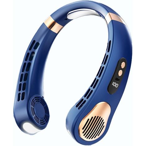 Ventilador portátil de cuello, ventilador eléctrico sin aspas, enfriador de aire, ventilador eléctrico recargable por USB, color azul.