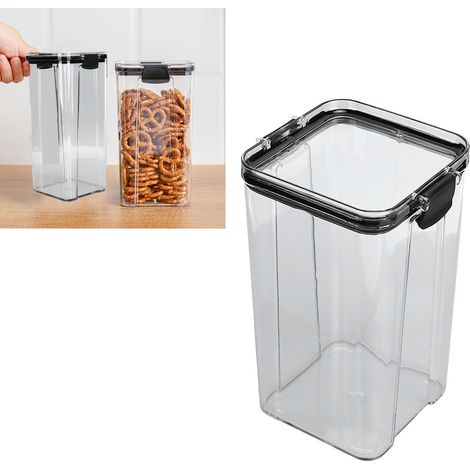 Boîte hermétique pour céréales et grains, idéale pour la conservation des aliments, en plastique transparent de qualité alimentaire, pour le stockage des en-cas et autres produits secs, 1300 ml. (1/5)