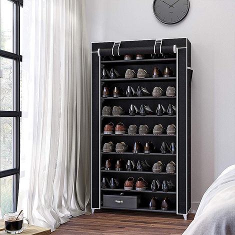 9 shelves Organiseur de chaussures Haloyo®,Pour une porte, le couloir, le balcon, le salon,88 x 28 x 160cm,noir (1/5)