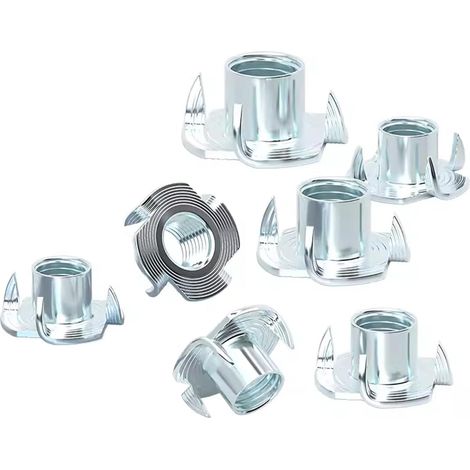 10 Pièces Écrous à Frapper M8 x 11mm,Écrous en T à 4 Griffes en Acier Zingué,Inserts Filetés pour Bois,Fixation et Assemblage de Meubles,Menuiserie (1/5)