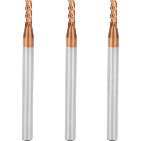 Lot de 3 fraises en métal, 4 Fultes, en acier tungstène, pour fournitures industrielles, diamètre D2,5 x 8 x 4P x 50L x 4F (1/5)